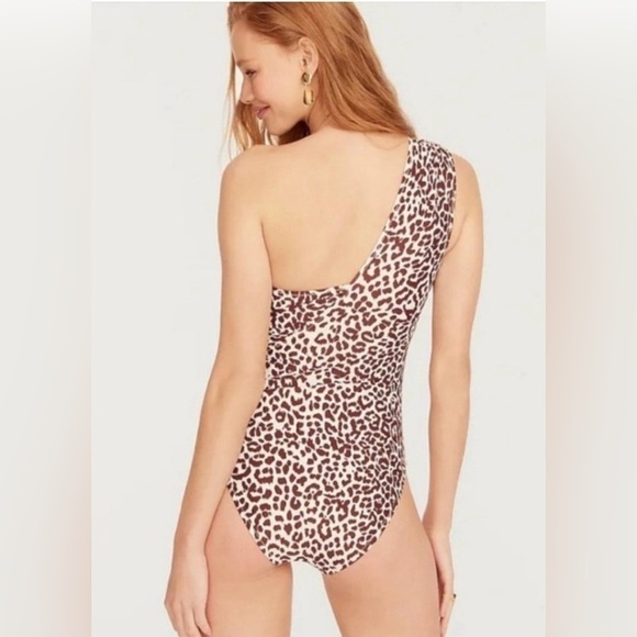 NWT J.CREW One Shoulder Ruched One Piece Swimsuit Leopard Brown Size 2 Shaping - Picture 6 of 6